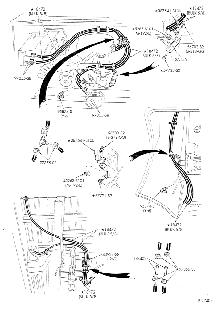Схема HEATER HOSES & TUBES-6 cyl. - 4.9L - w/o A/C - w/aux. heat - S.W.B.-E