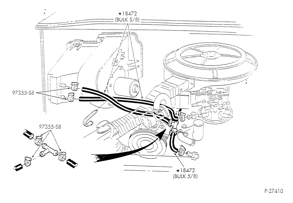 Схема HEATER HOSES & TUBES-8 cyl. - 5.8L - w/o A/C - w/o aux. heat - 2V eng. under 8500 G.V.W.-E