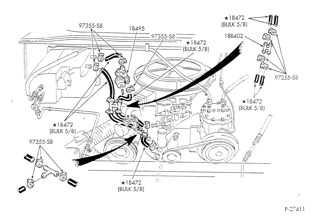 Схема HEATER HOSES & TUBES-8 cyl. - 5.0L & 5.8L - w/A/C - w/o aux. heat - California-E