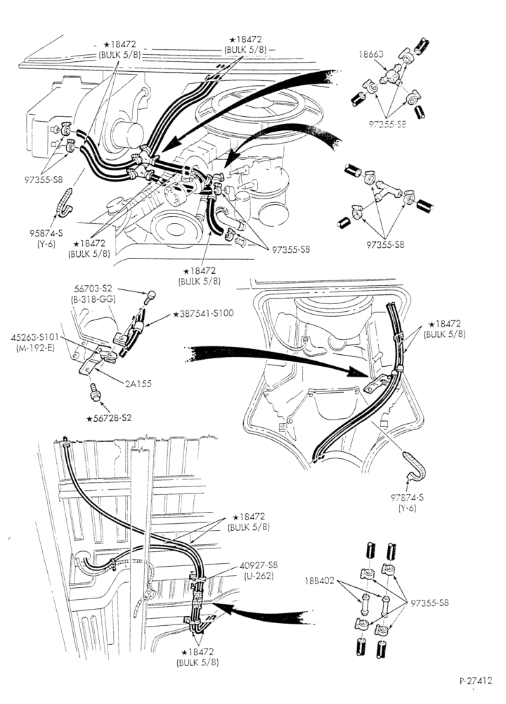 Схема HEATER HOSES & TUBES-8 cyl. - 5.0L & 5.8L - w/o A/C - w/aux. heat - California - S.W.B.-E