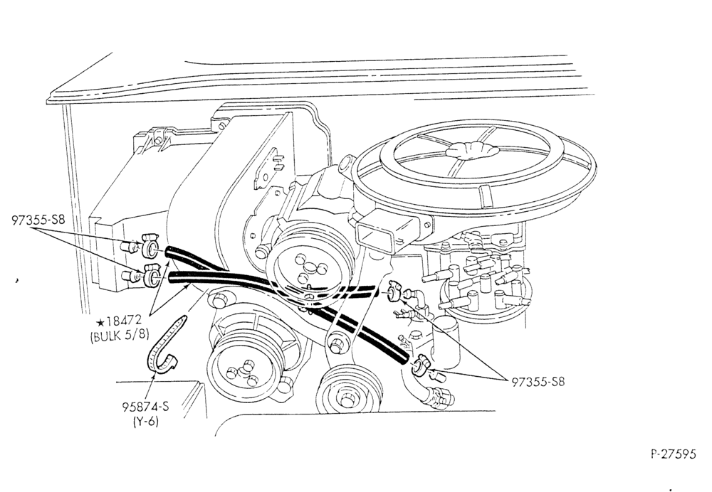 Схема HEATER HOSES & TUBES-8 cyl. - 5.8L - w/o A/C - w/o aux. heat - exc. California-E