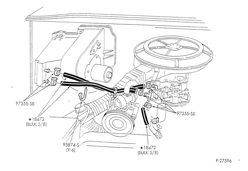 Схема HEATER HOSES & TUBES-8 cyl. - 5.8L - w/o A/C - w/o aux. heat - California-E