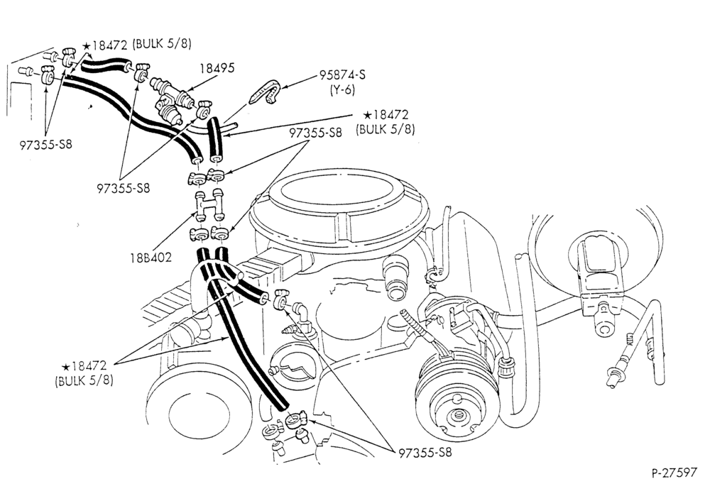 Схема HEATER HOSES & TUBES-8 cyl. - 5.8L - w/A/C - w/o aux. heat - under 8500 G.V.W.-E