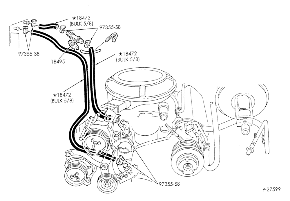 Схема HEATER HOSES & TUBES-8 cyl. - 5.8L - w/A/C - w/o aux. heat - over 8500 G.V.W. - exc. California-E