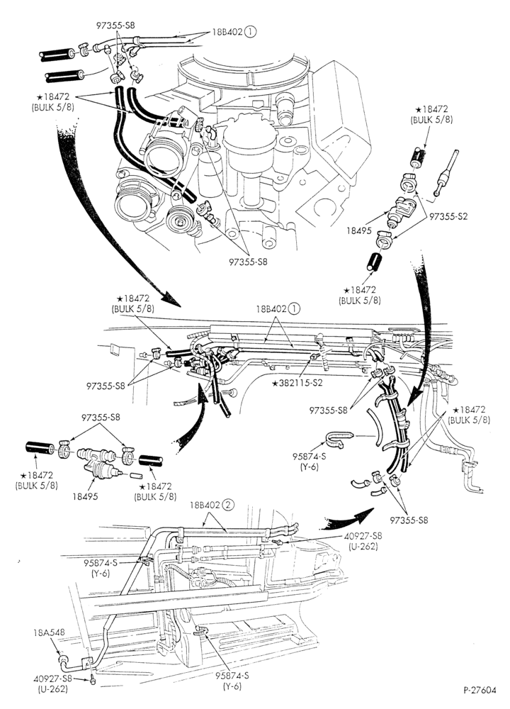 Схема HEATER HOSES & TUBES-8 cyl. - 5.8L - w/aux. A/C - w/aux. heat - exc. California-E