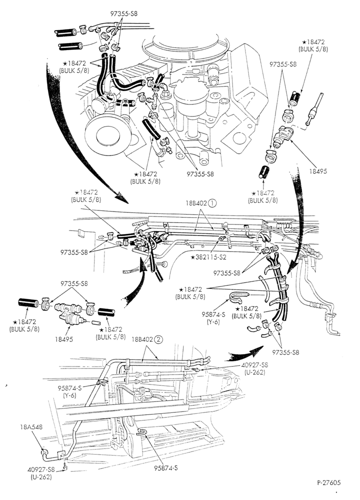 Схема HEATER HOSES & TUBES-8 cyl. - 5.8L - w/aux. A/C - w/aux. heat - California-E