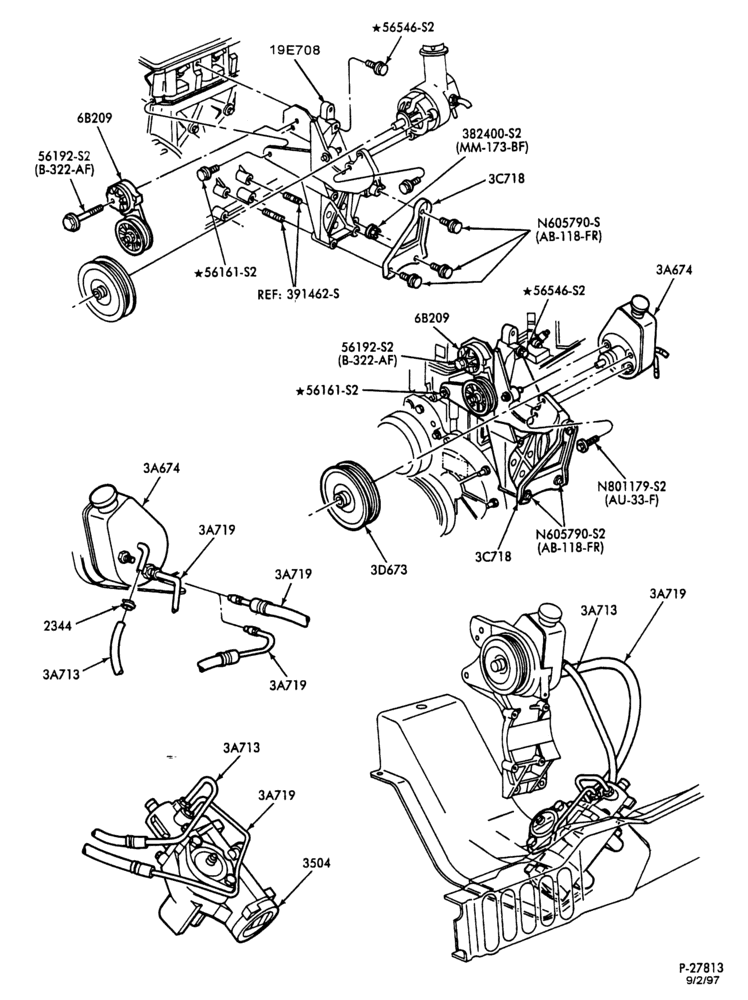 Схема STEERING-Power steering system - Pump installation - 6 cyl. 4.9L-E450