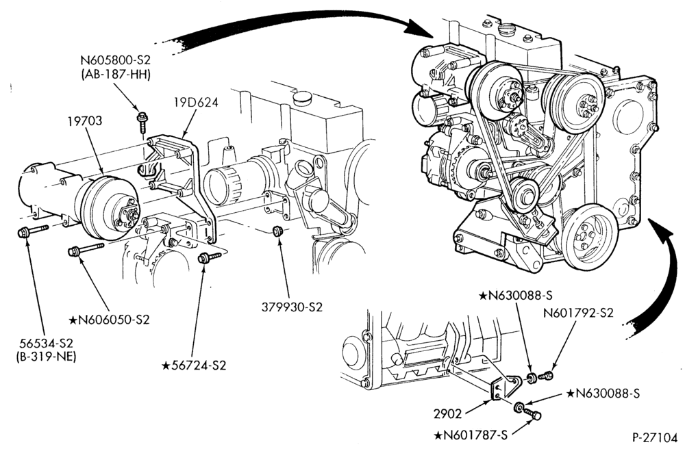 Схема AIR CONDITIONING-Compressor brackets & pulleys - 6 cyl. FD-1460 diesel-F-FT600/900