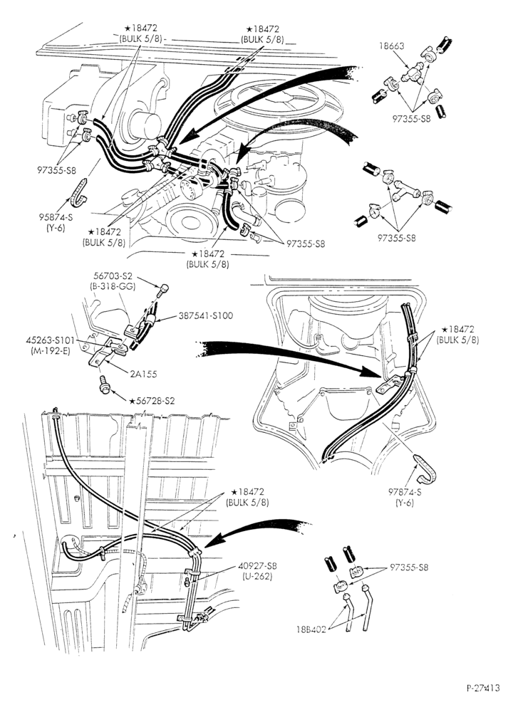 Схема HEATER HOSES & TUBES-8 cyl. - 5.0L & 5.8L - w/o A/C - w/aux. heat - California - L.W.B.-E