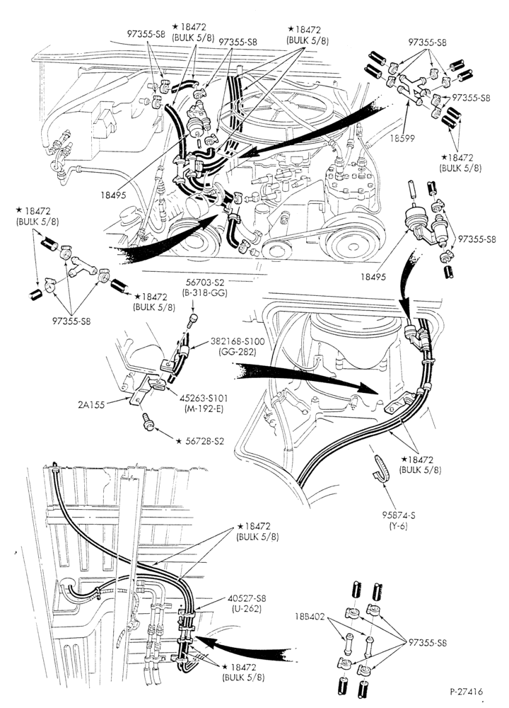 Схема HEATER HOSES & TUBES-8 cyl. - 5.0L - w/aux. A/C - w/aux. heat - California - S.W.B.-E