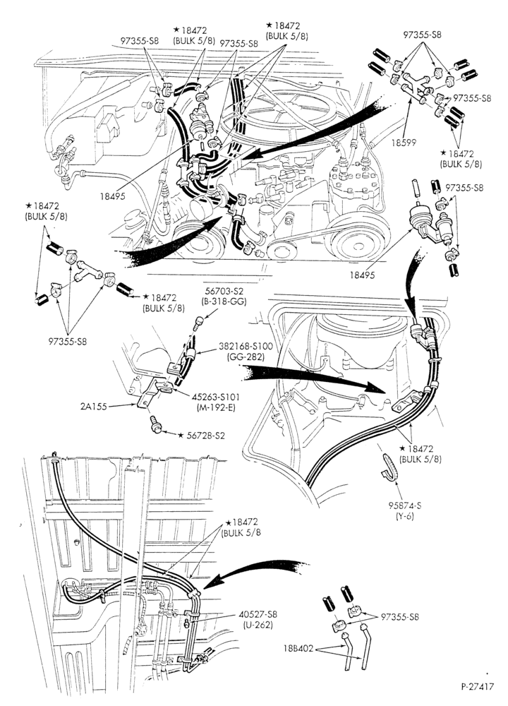 Схема HEATER HOSES & TUBES-8 cyl. - 5.0L - w/aux. A/C - w/aux. heat - California - L.W.B.-E
