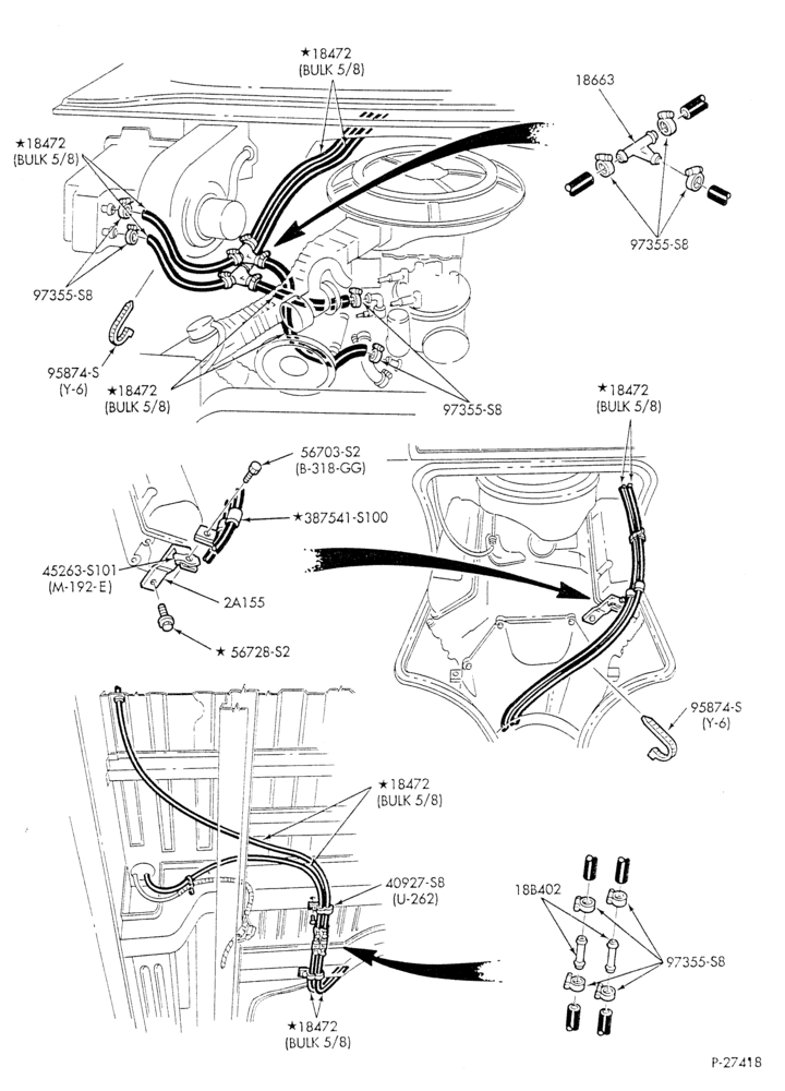 Схема HEATER HOSES & TUBES-8 cyl. - 5.8L - w/o A/C - w/aux. heat - exc. California - S.W.B.-E