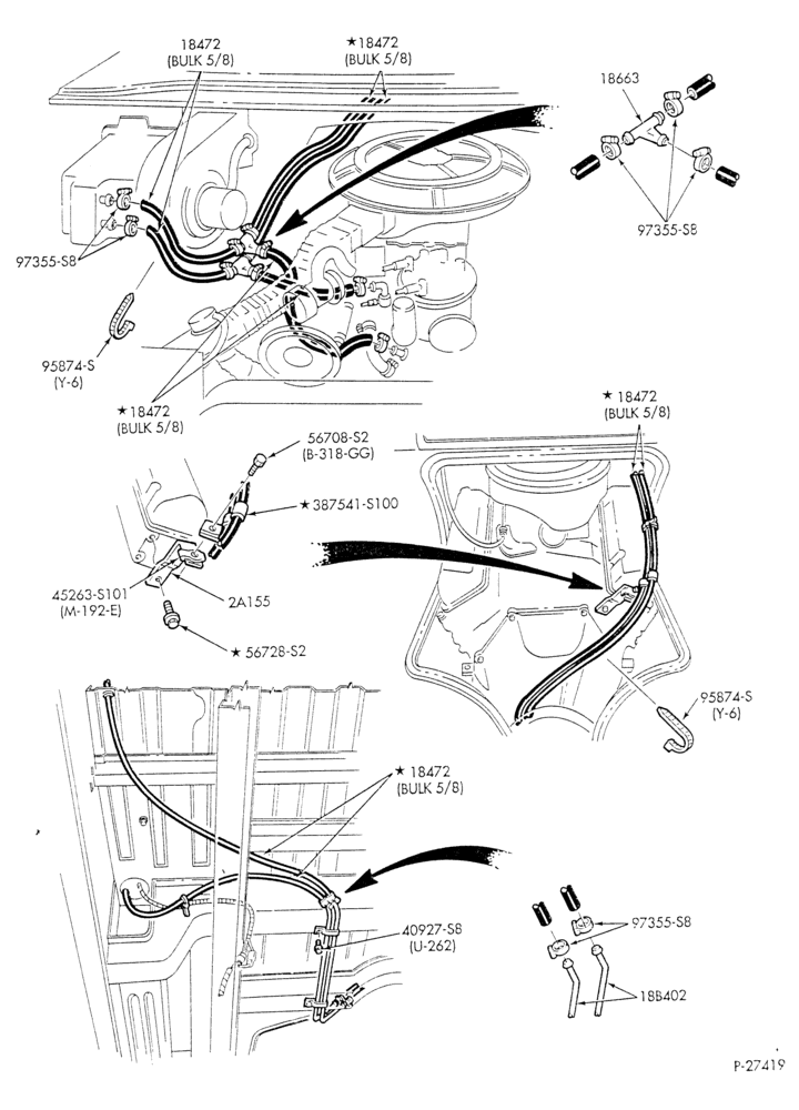 Схема HEATER HOSES & TUBES-8 cyl. - 5.8L - w/o A/C - w/aux. heat - exc. California - L.W.B.-E