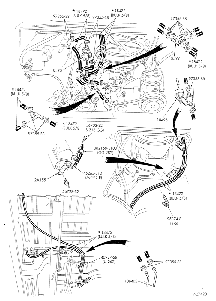 Схема HEATER HOSES & TUBES-8 cyl. - 5.8L - w/aux. A/C - w/aux. heat - exc. California - L.W.B.-E
