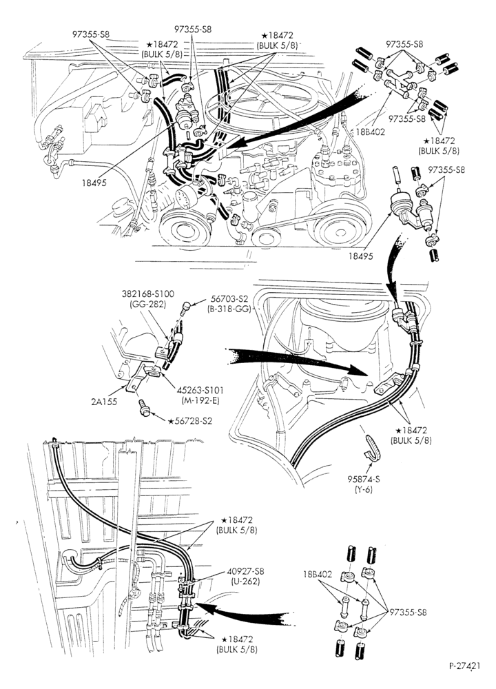 Схема HEATER HOSES & TUBES-8 cyl. - 5.8L - w/aux. A/C - w/aux. heat - exc. California - S.W.B.-E