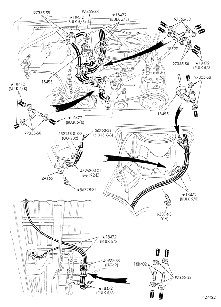 Схема HEATER HOSES & TUBES-8 cyl. - 5.8L - w/aux. A/C - w/aux. heat - California - S.W.B.-E