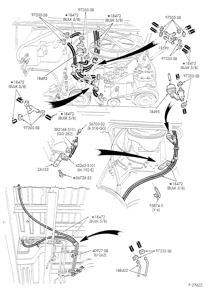 Схема HEATER HOSES & TUBES-8 cyl. - 5.8L - w/aux. A/C - w/aux. heat - California - L.W.B.-E