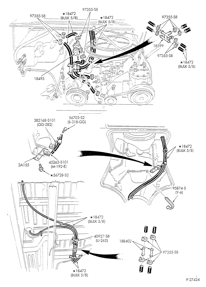 Схема HEATER HOSES & TUBES-8 cyl. - 5.8L - w/A/C - w/aux. heat - exc. California S.W.B.-E