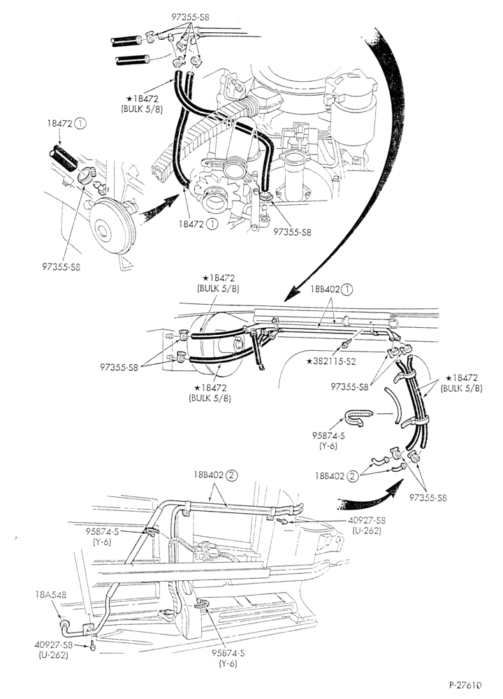 Схема HEATER HOSES & TUBES-8 cyl. - 6.9L - w/A/C - w/aux. heat-E