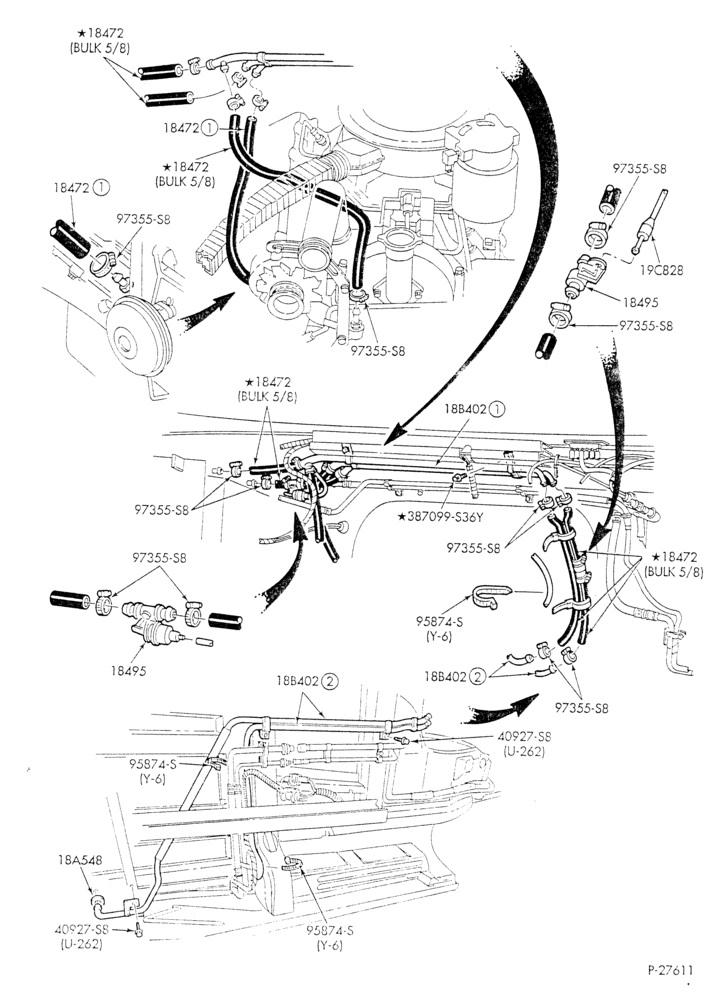 Схема HEATER HOSES & TUBES-8 cyl. - 6.9L - w/aux. A/C - w/aux. heat-E