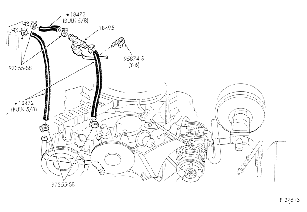 Схема HEATER HOSES & TUBES-8 cyl. - 7.5L - w/A/C - w/o aux. heat - exc. California-E