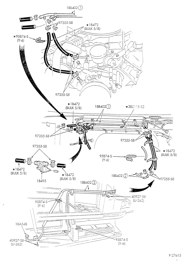 Схема HEATER HOSES & TUBES-8 cyl. - 7.5L - w/A/C - w/aux. heat - California-E