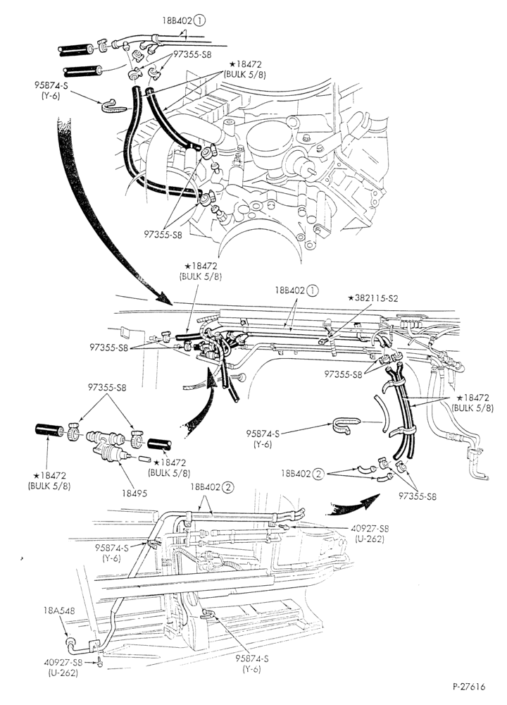 Схема HEATER HOSES & TUBES-8 cyl. - 7.5L - w/aux. A/C - w/aux. heat - California-E