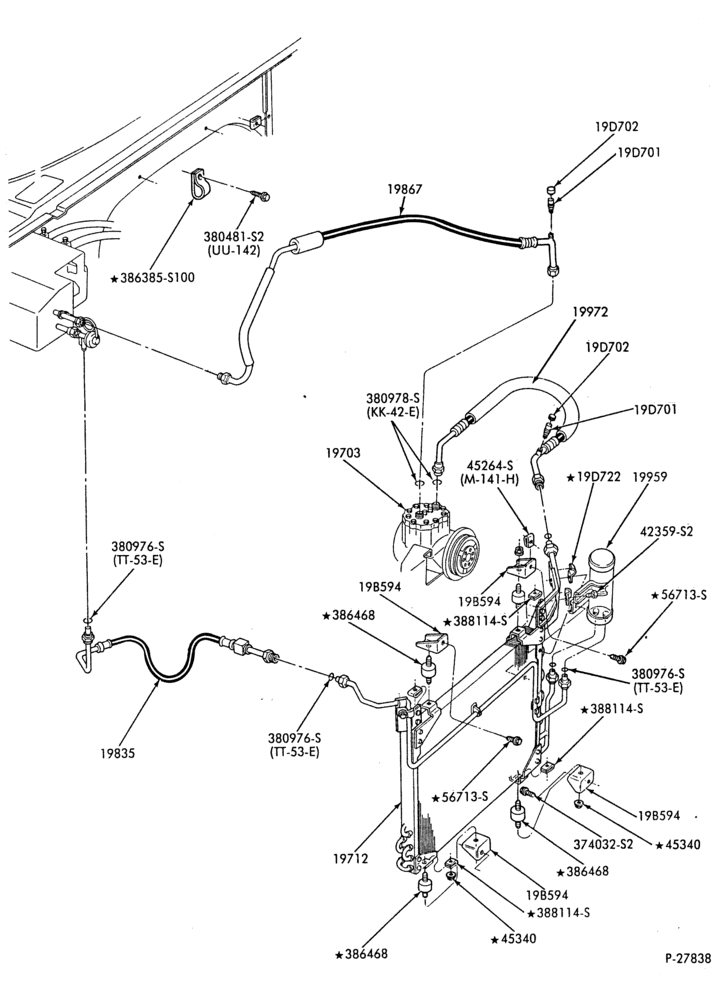 Схема AC HOSES & TUBES-8 cyl. - 5.8L - w/o aux. A/C-E