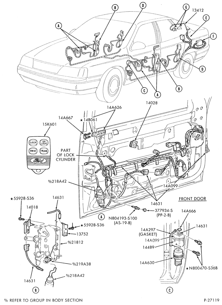 Схема ELECTRICAL SYSTEMS-Power door locks, illuminated and/or keyless entry & controls - B/T 54 - Page A