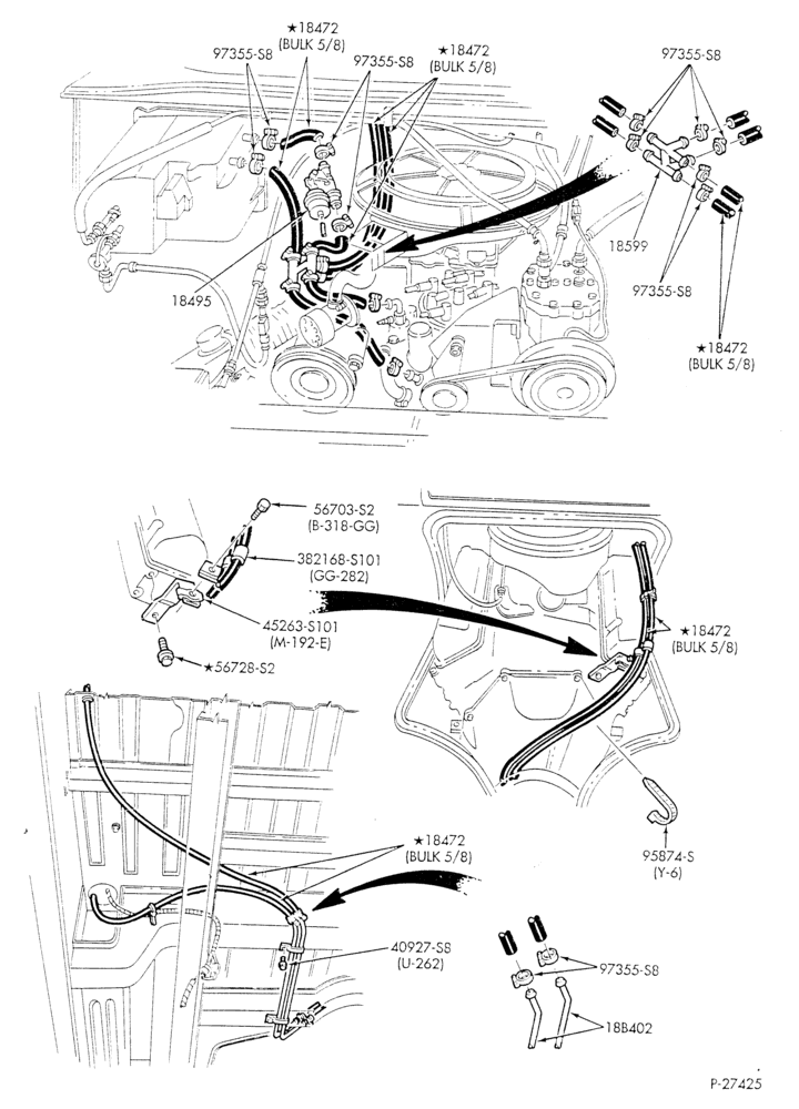 Схема HEATER HOSES & TUBES-8 cyl. - 5.8L - w/A/C - w/aux. heat - exc. California - L.W.B.-E