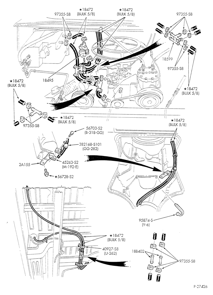 Схема HEATER HOSES & TUBES-8 cyl. - 5.8L - w/A/C - w/aux. heat - California - S.W.B.-E