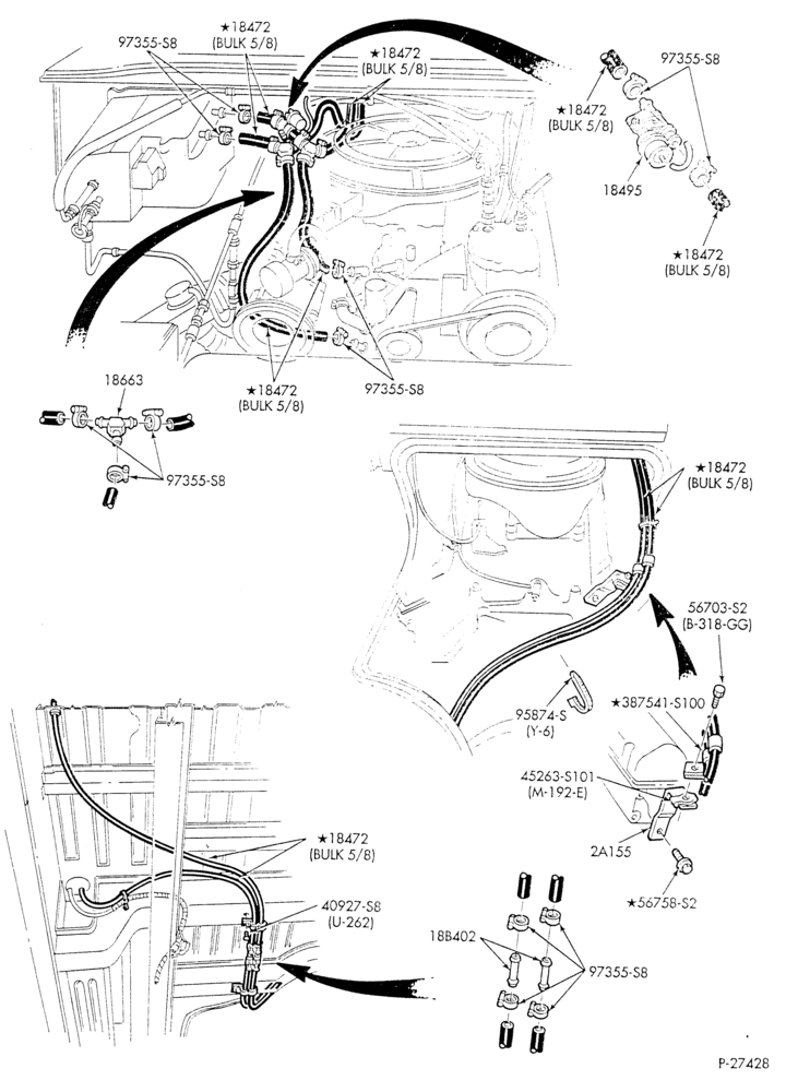 Схема HEATER HOSES & TUBES-8 cyl. - 5.0L - w/A/C - w/aux. heat - exc. California - S.W.B.-E