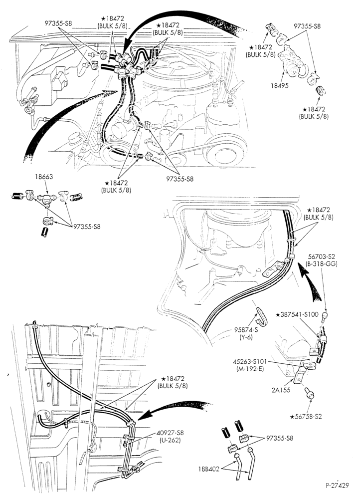 Схема HEATER HOSES & TUBES-8 cyl. - 5.0L - w/A/C - w/aux. heat - exc. California - L.W.B.-E - Page A