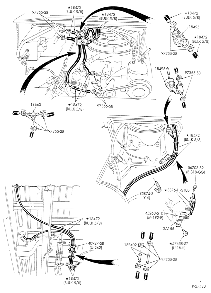 Схема HEATER HOSES & TUBES-8 cyl. - 5.0L - w/aux. A/C - w/aux. heat - exc. California - S.W.B.-E
