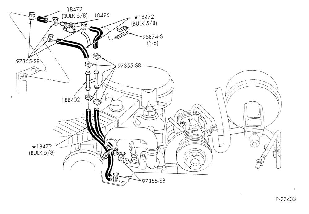 Схема HEATER HOSES & TUBES-6 cyl. - 4.9L - w/A/C - w/o aux. heat-E