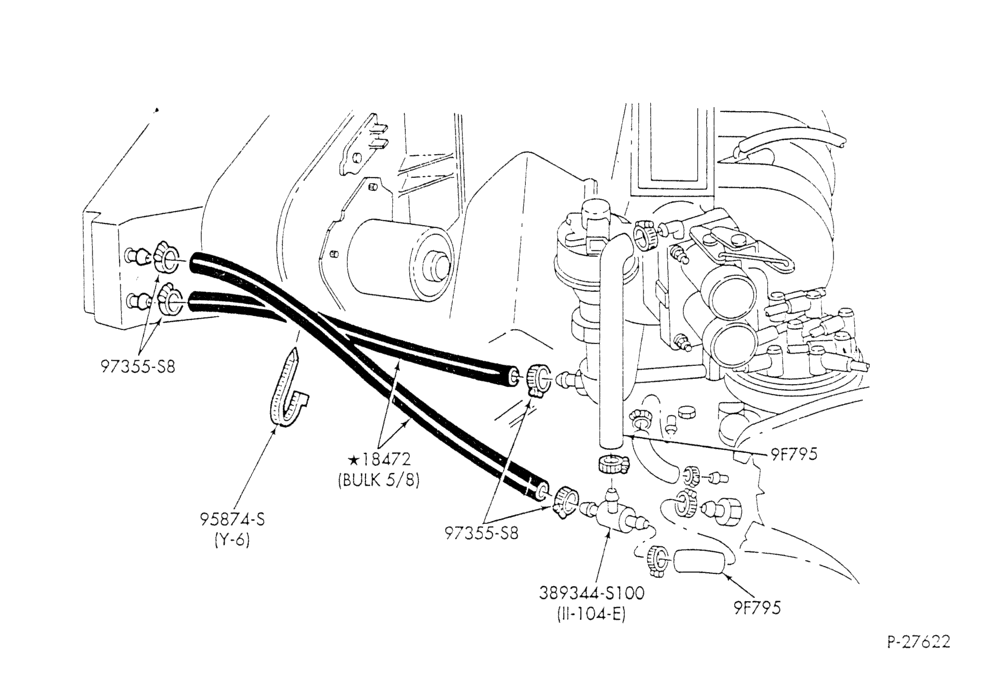 Схема HEATER HOSES & TUBES-8 cyl. - 5.0L - w/o A/C - w/o aux. heat-E