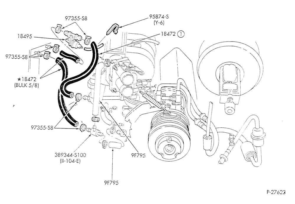 Схема HEATER HOSES & TUBES-8 cyl. - 5.0L - w/A/C - w/o aux. heat-E