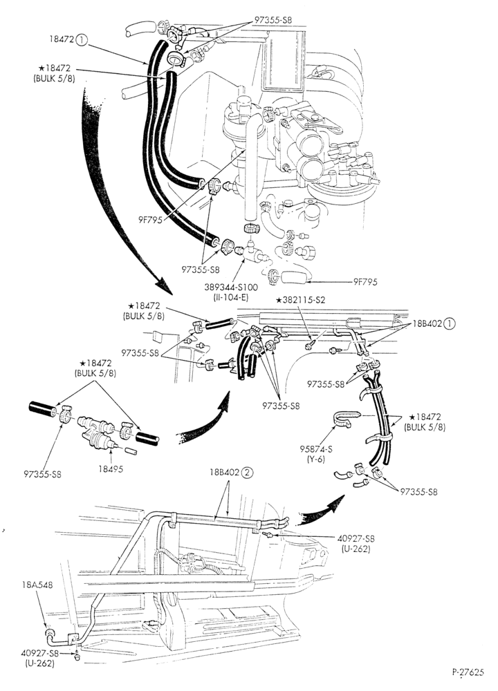Схема HEATER HOSES & TUBES-8 cyl. - 5.0L - w/A/C - w/aux. heat-E