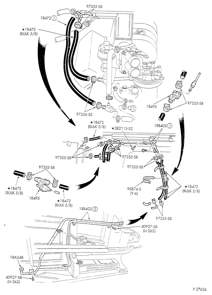 Схема HEATER HOSES & TUBES-8 cyl. - 5.0L - w/aux. A/C - w/aux. heat-E