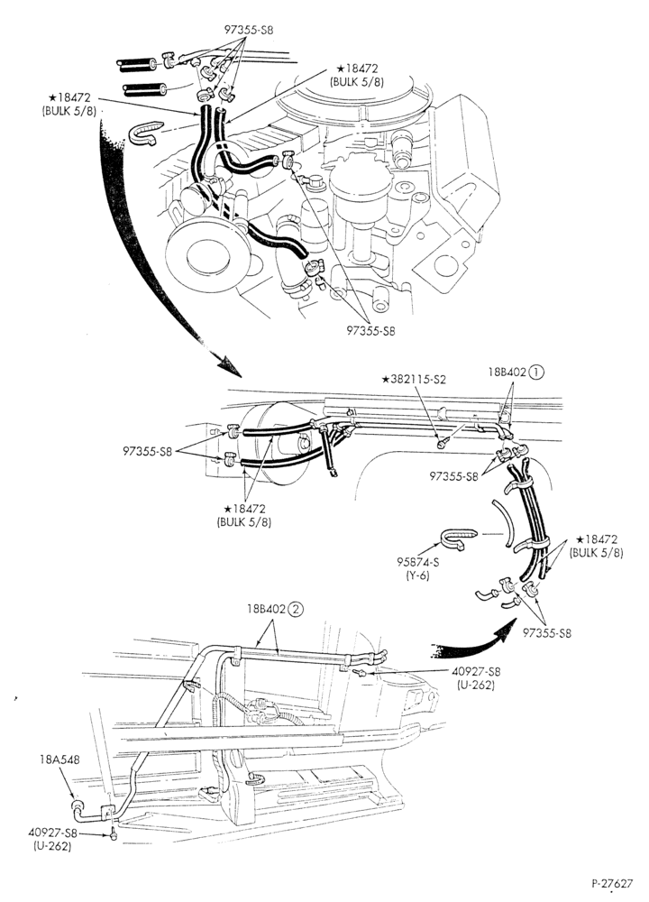 Схема HEATER HOSES & TUBES-8 cyl. - 5.8L - w/o A/C - w/aux. heat - exc. California-E