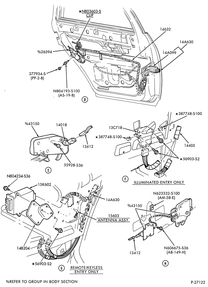 Схема ELECTRICAL SYSTEMS-Power door locks, illuminated and/or keyless entry & controls - B/T 74 - Page B