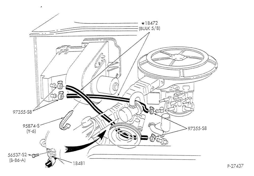 Схема HEATER HOSES & TUBES-8 cyl. - 5.0L - w/o A/C - w/o aux. heat - exc. California-E