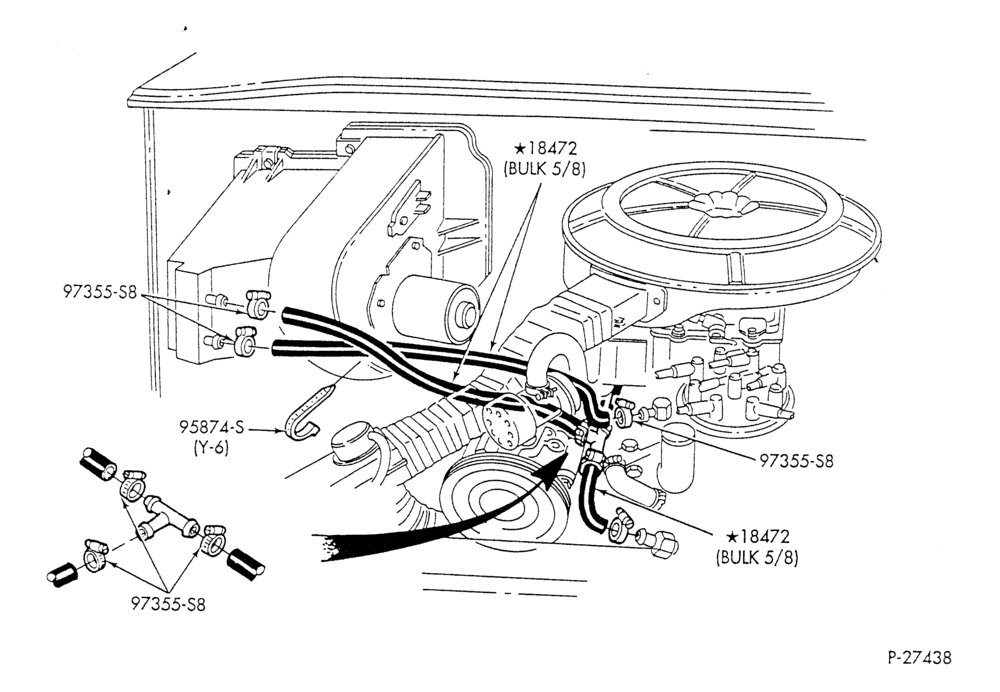 Схема HEATER HOSES & TUBES-8 cyl. - 5.0L - w/o A/C - w/o aux. heat - California-E