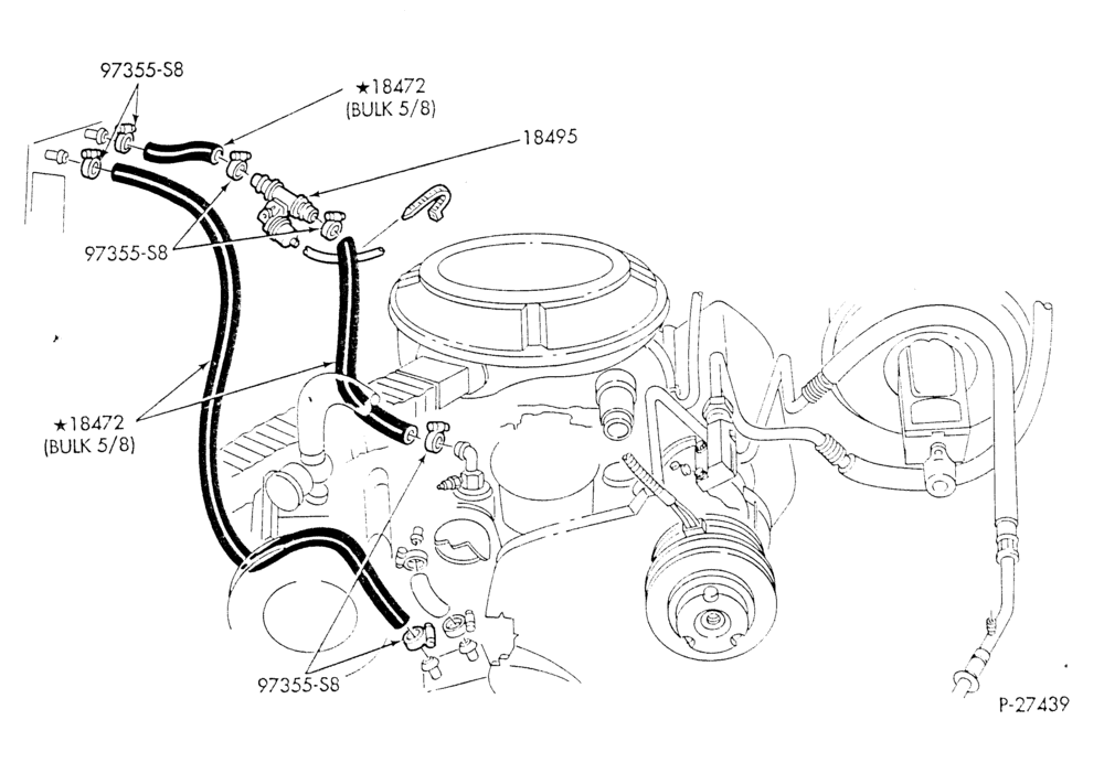 Схема HEATER HOSES & TUBES-8 cyl. - 5.0L - w/A/C - w/o aux. heat - exc. California-E