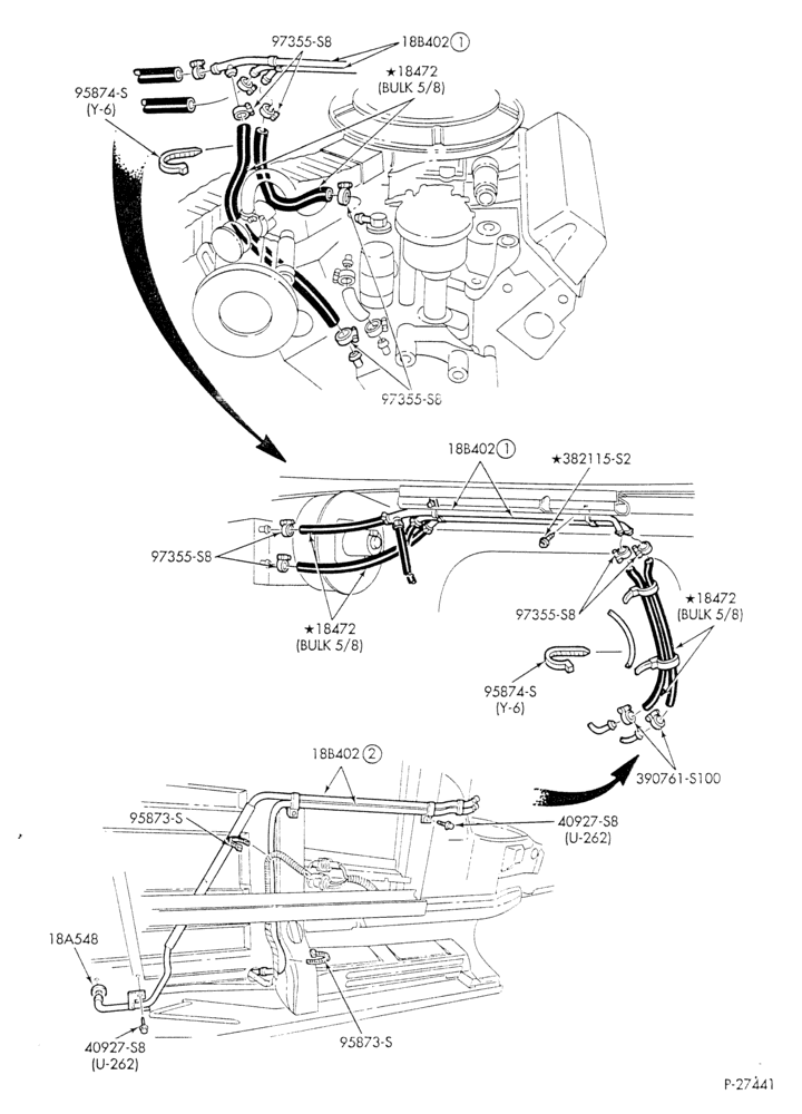 Схема HEATER HOSES & TUBES-8 cyl. - 5.0L - w/o A/C - w/aux. heat - exc. California-E
