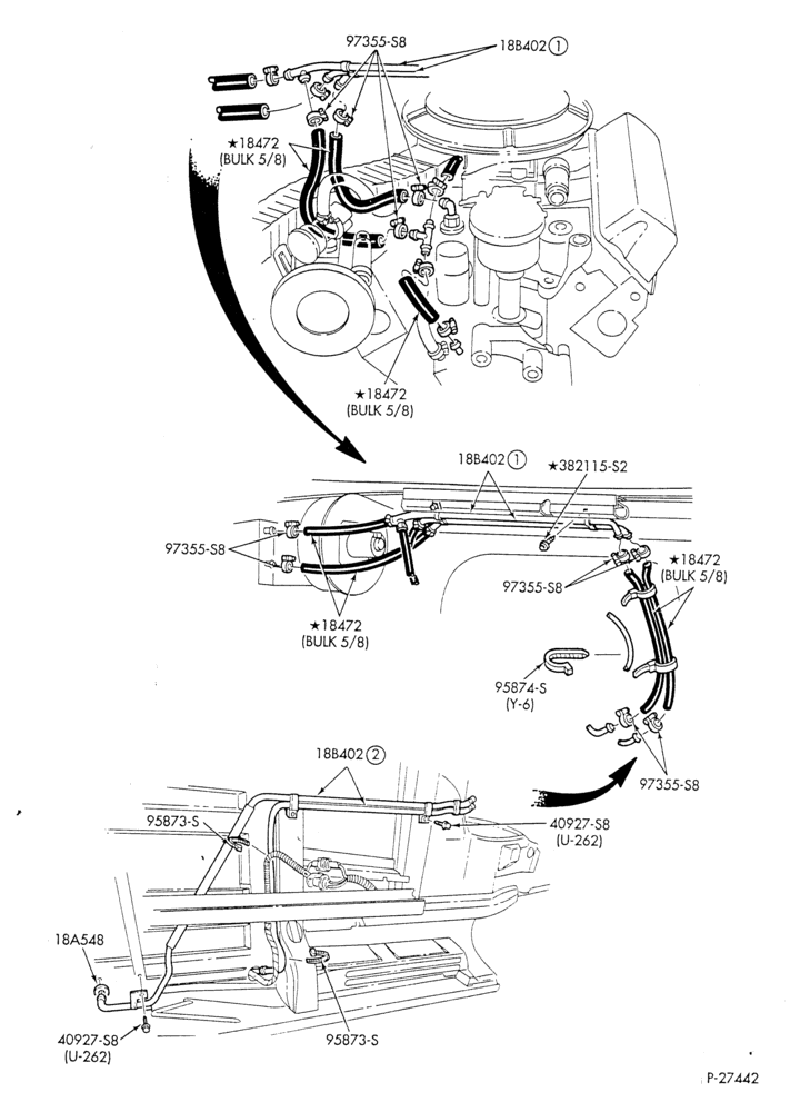 Схема HEATER HOSES & TUBES-8 cyl. - 5.0L - w/o A/C - w/aux. heat - California-E