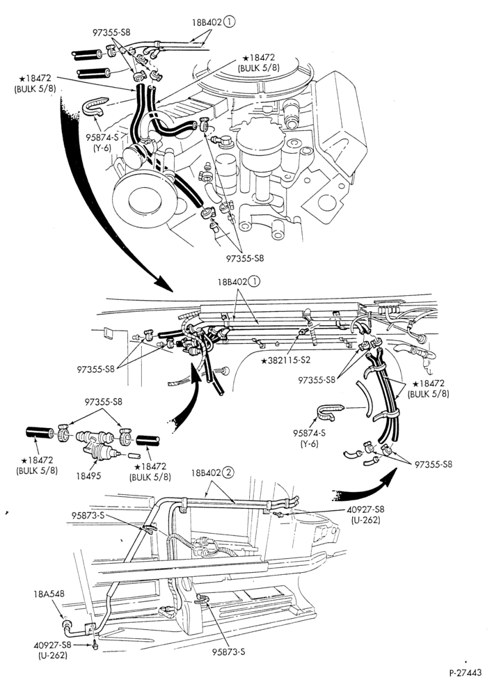 Схема HEATER HOSES & TUBES-8 cyl. - 5.0L - w/A/C - w/aux. heat - exc. California-E