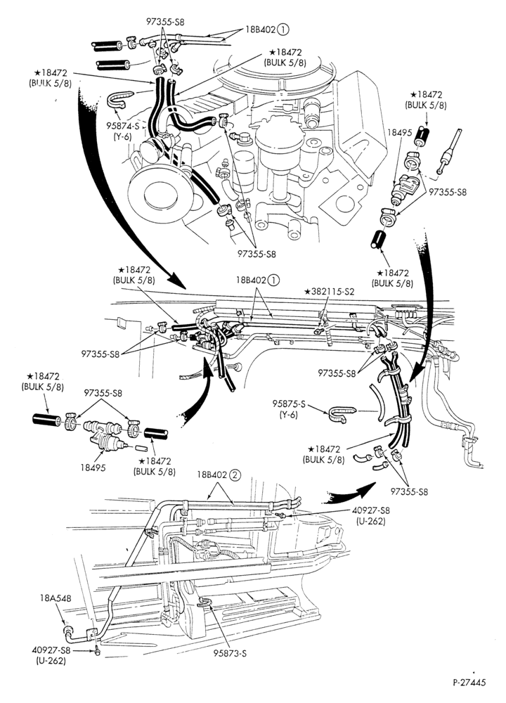 Схема HEATER HOSES & TUBES-8 cyl. - 5.0L - w/aux. A/C - w/aux. heat - exc. California-E