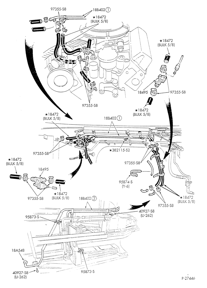 Схема HEATER HOSES & TUBES-8 cyl. - 5.0L - w/aux. A/C - w/aux. heat - California-E