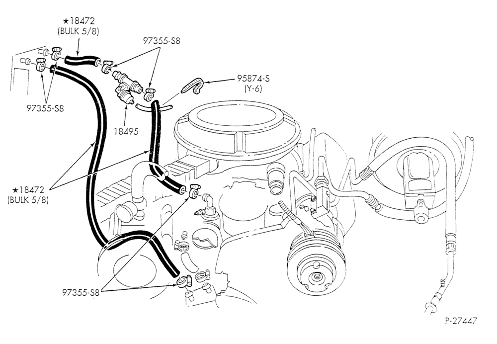 Схема HEATER HOSES & TUBES-8 cyl. - 5.8L - w/A/C - w/o aux. heat-E